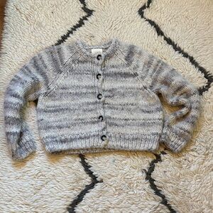 DOEN Women's Cream and Gray Knit Cardigan
